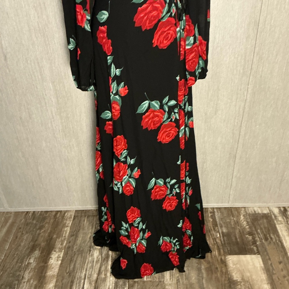 Reformation Black and Red Floral Long Sleeve Dress Size Medium - Picture 6 of 16
